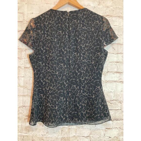Elie Tahari Top Womens Medium Black All Over Sequin Animal Print Shimmer Career - Picture 12 of 14